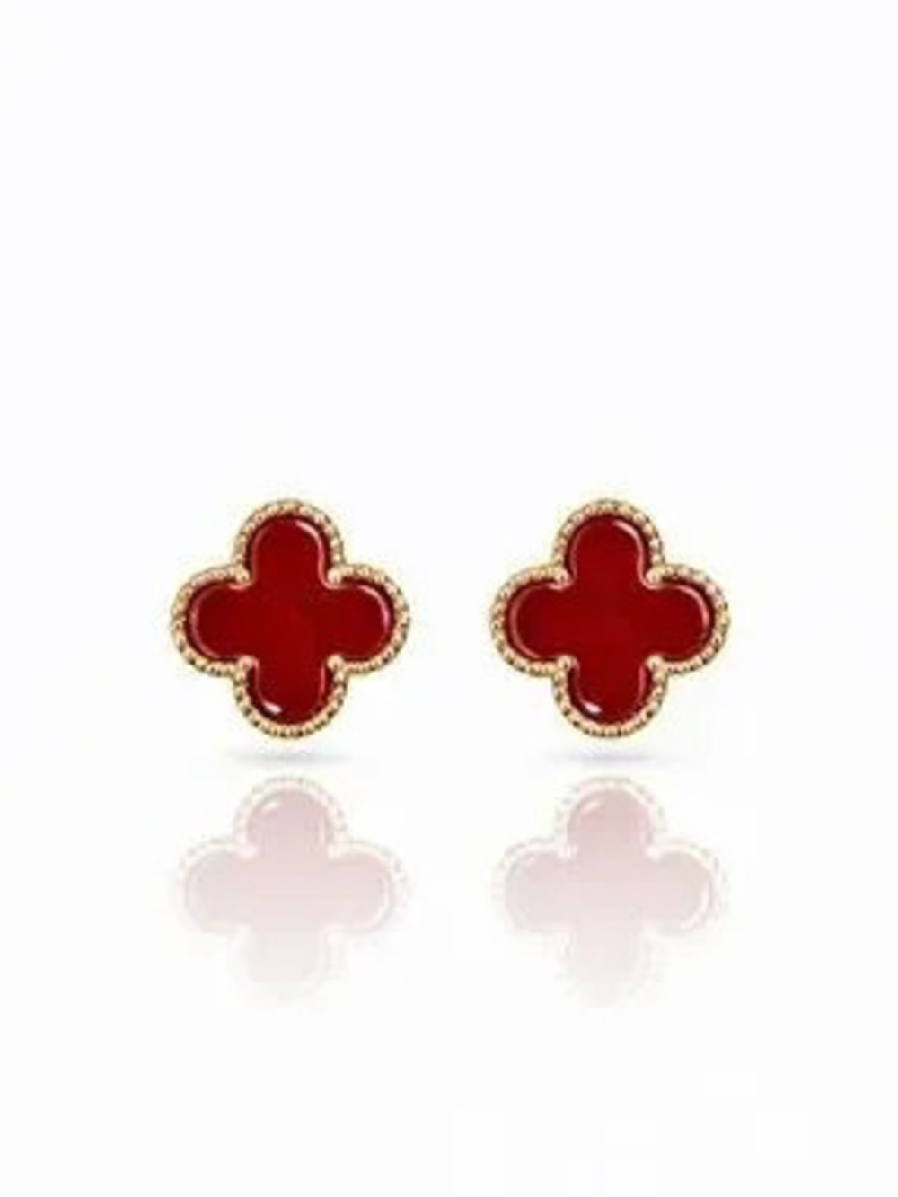 Gold Red Clover Stud Earrings